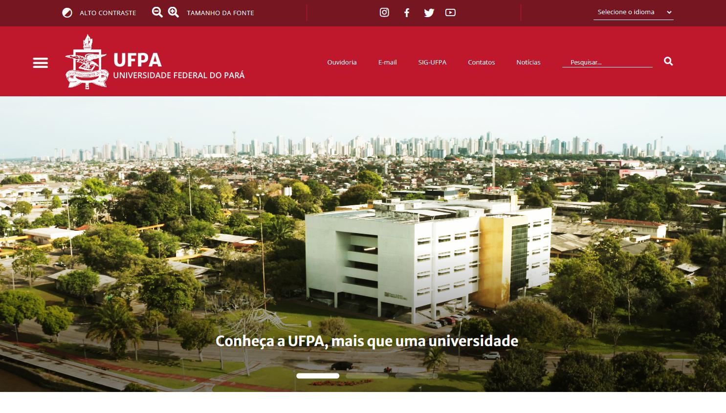 Página inicial da Universidade do Pará