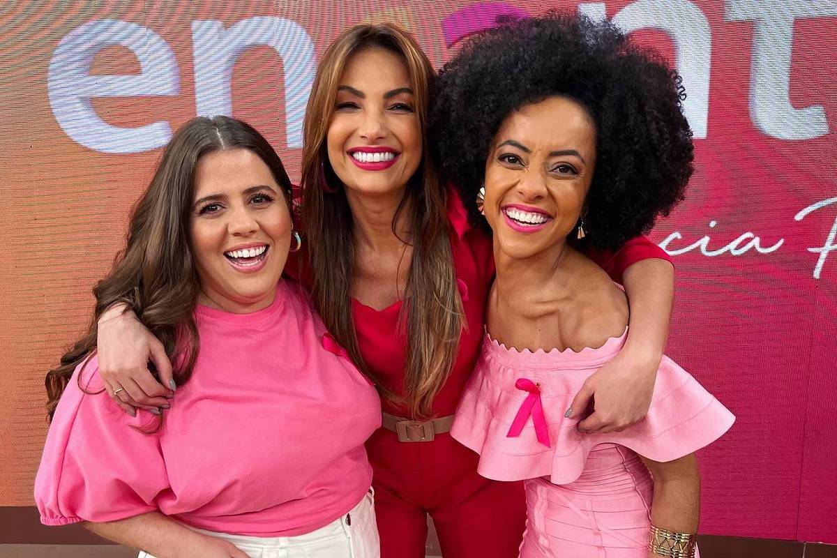 Patrícia Poeta com suas co-apresentadoras do Encontro Tati Machado e Valéria Almeida