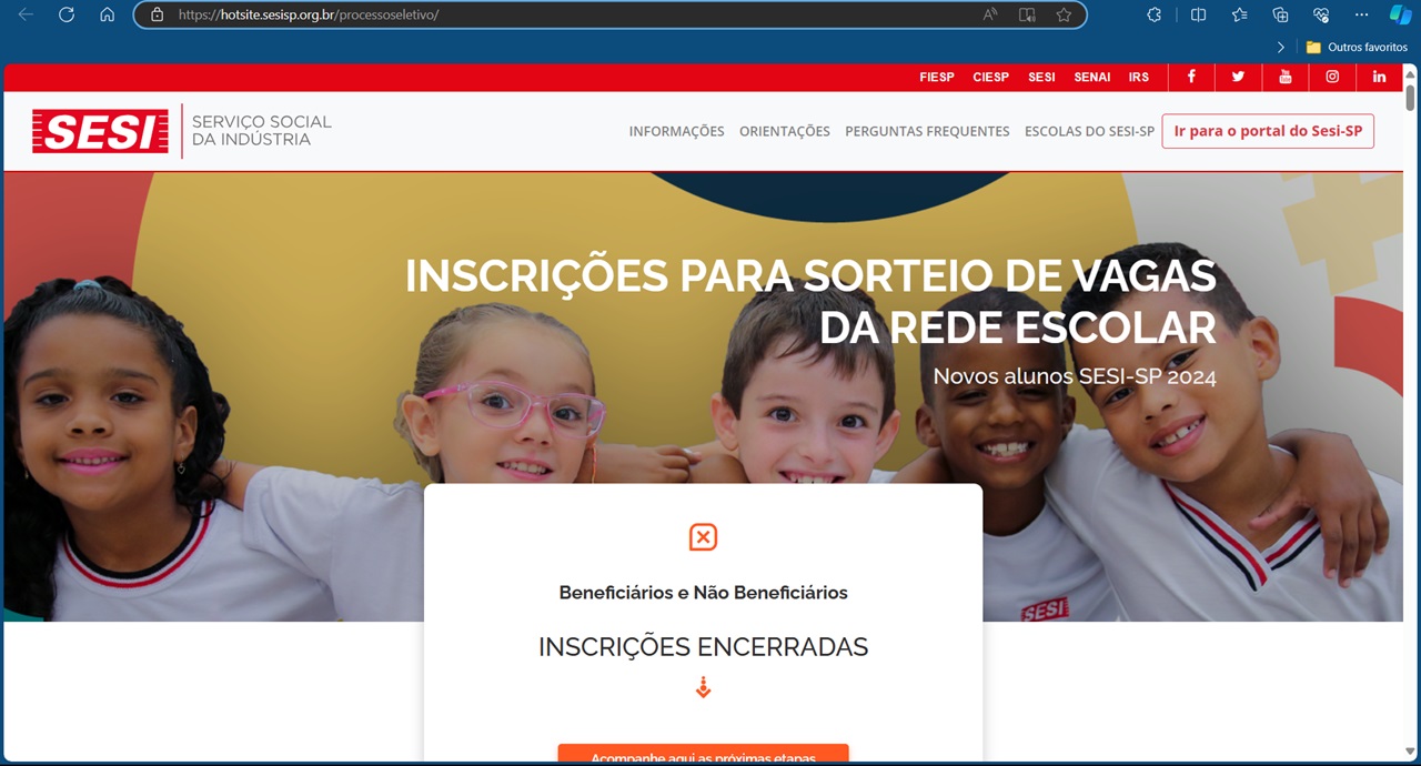 Portal de processos seletivos da rede escolar do SESI-SP 