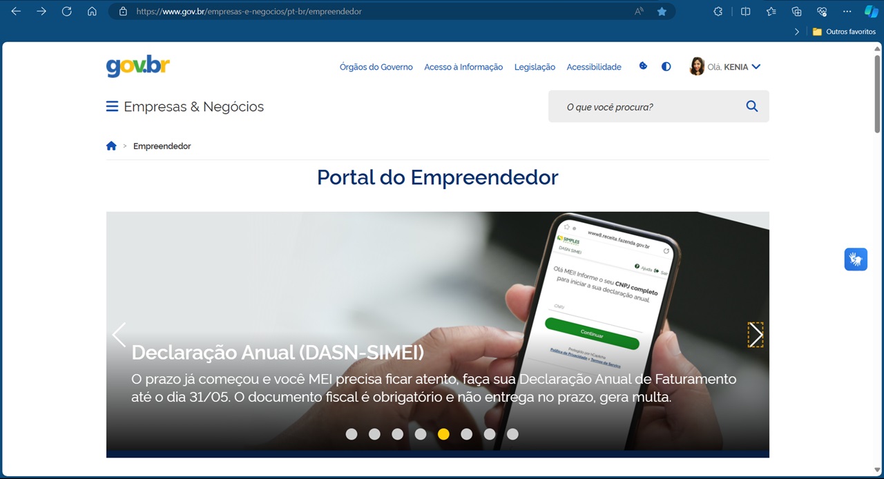 Portal do Empreendedor para inscrição MEI 