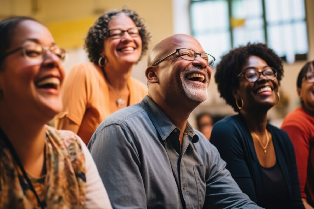 Alguns adultos de idade mais avançadas sorriem enquanto conferem na sala de aula como fazer a inscrição UFPR 2025 Doutorado