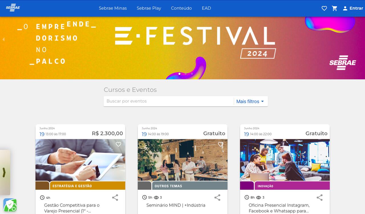 eventos do Sebrae para capacitação