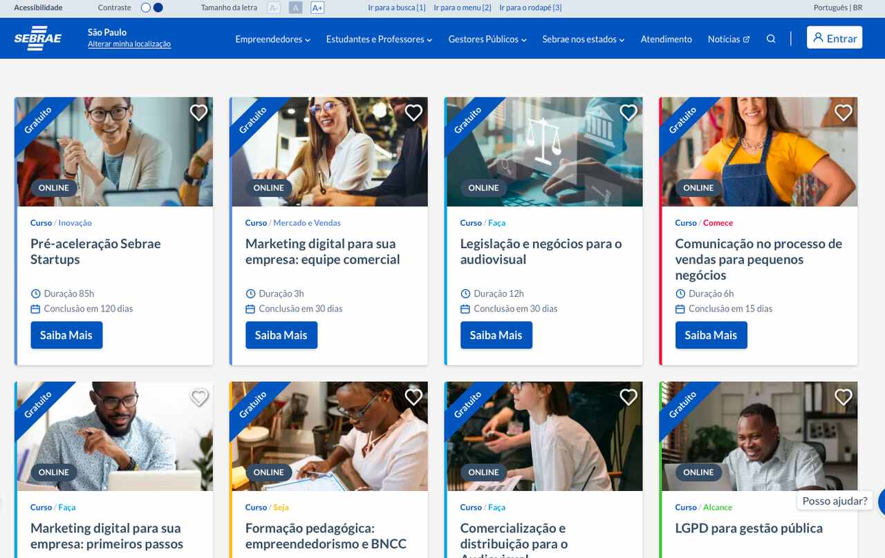 cursos gratuitos no Sebrae