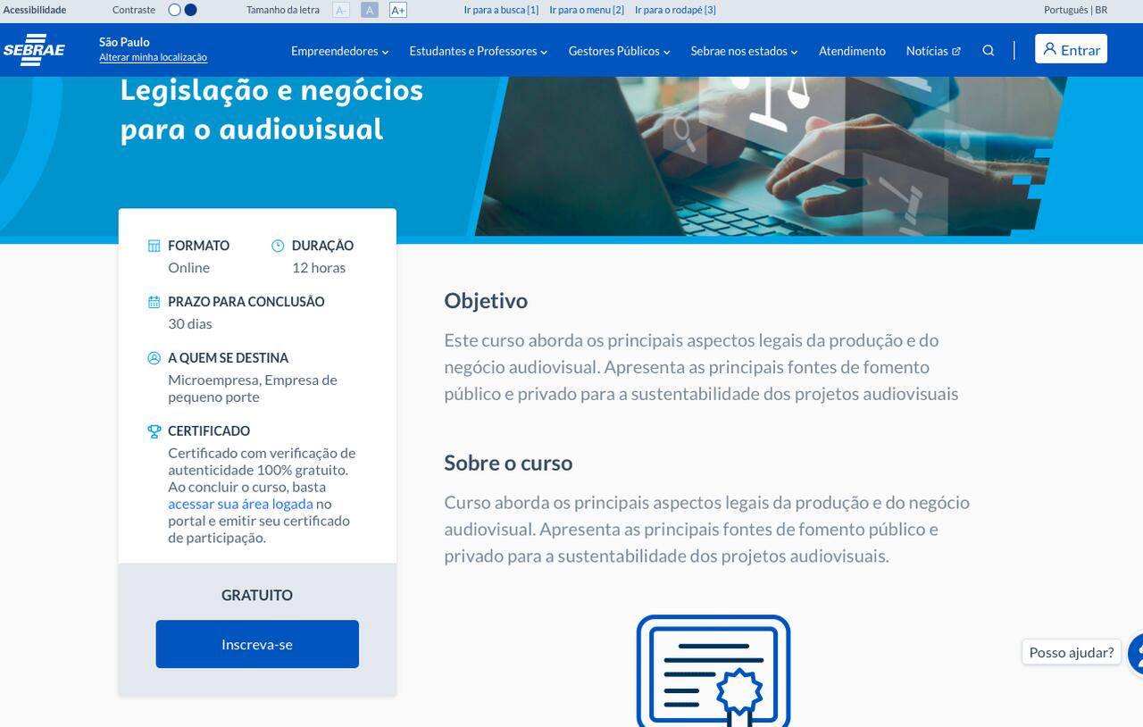 cursos gratuitos no Sebrae