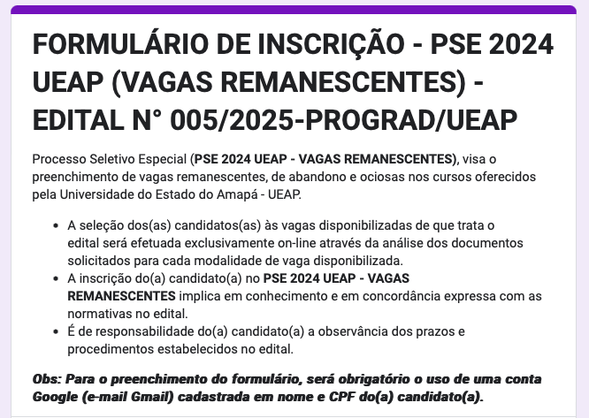 vestibulinho Amapá UEAP